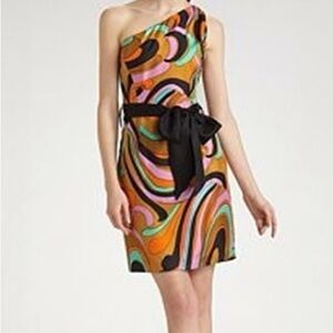 An Original MILLY of New York Runway Kaleidoscope One Shoulder Silk Dress Size 0